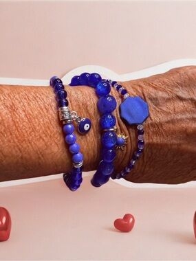 Hand Crafted Cobalt Blue Beaded Bracelet Stack for Women